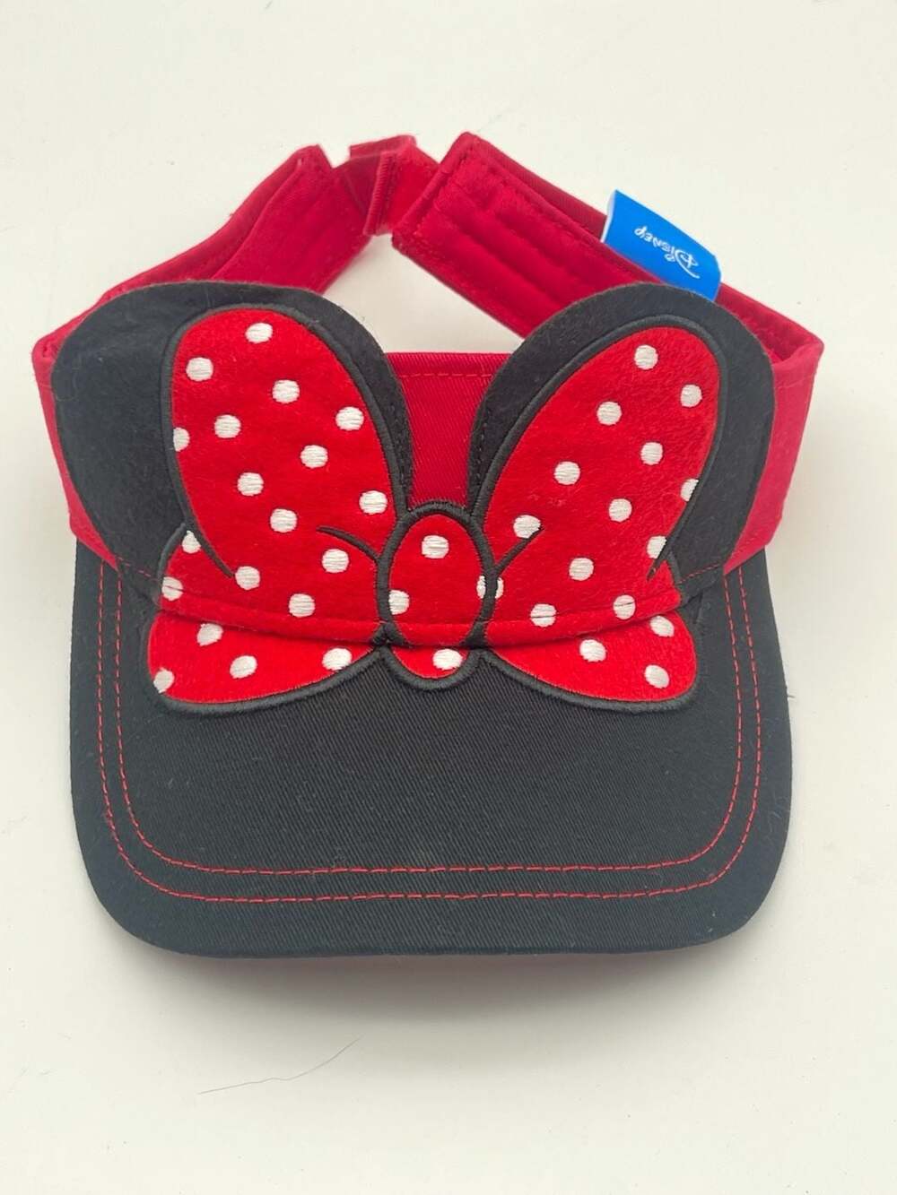 Disney Minnie Mouse Visor Red Black Polka Dot Bow